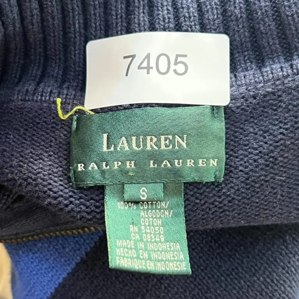 Ralph Lauren Sweater Men's Size S 1/4 Zip Cotton Blue Striped Embroidered Logo